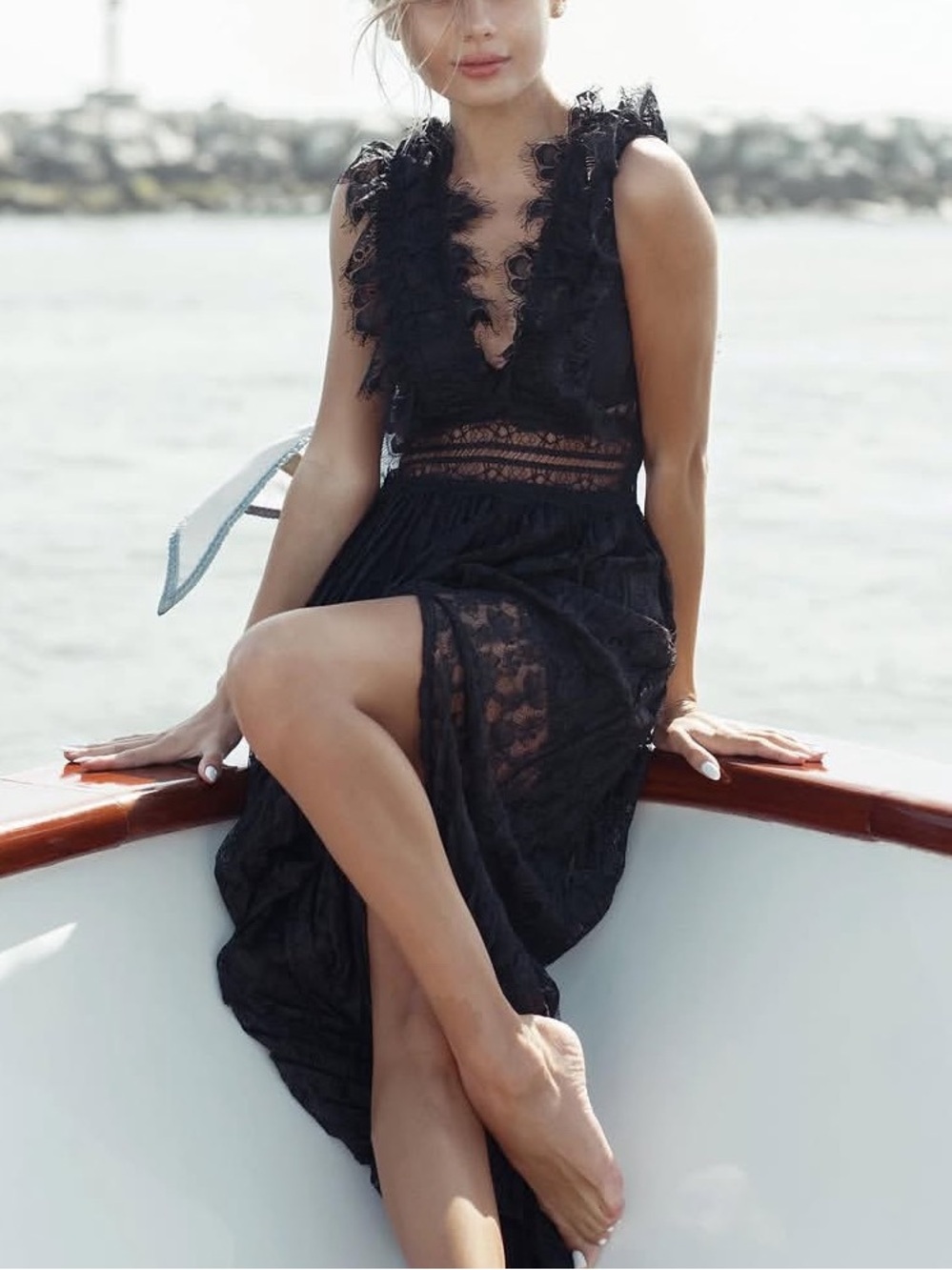 Black Lace V-Neck Maxi dress Zara